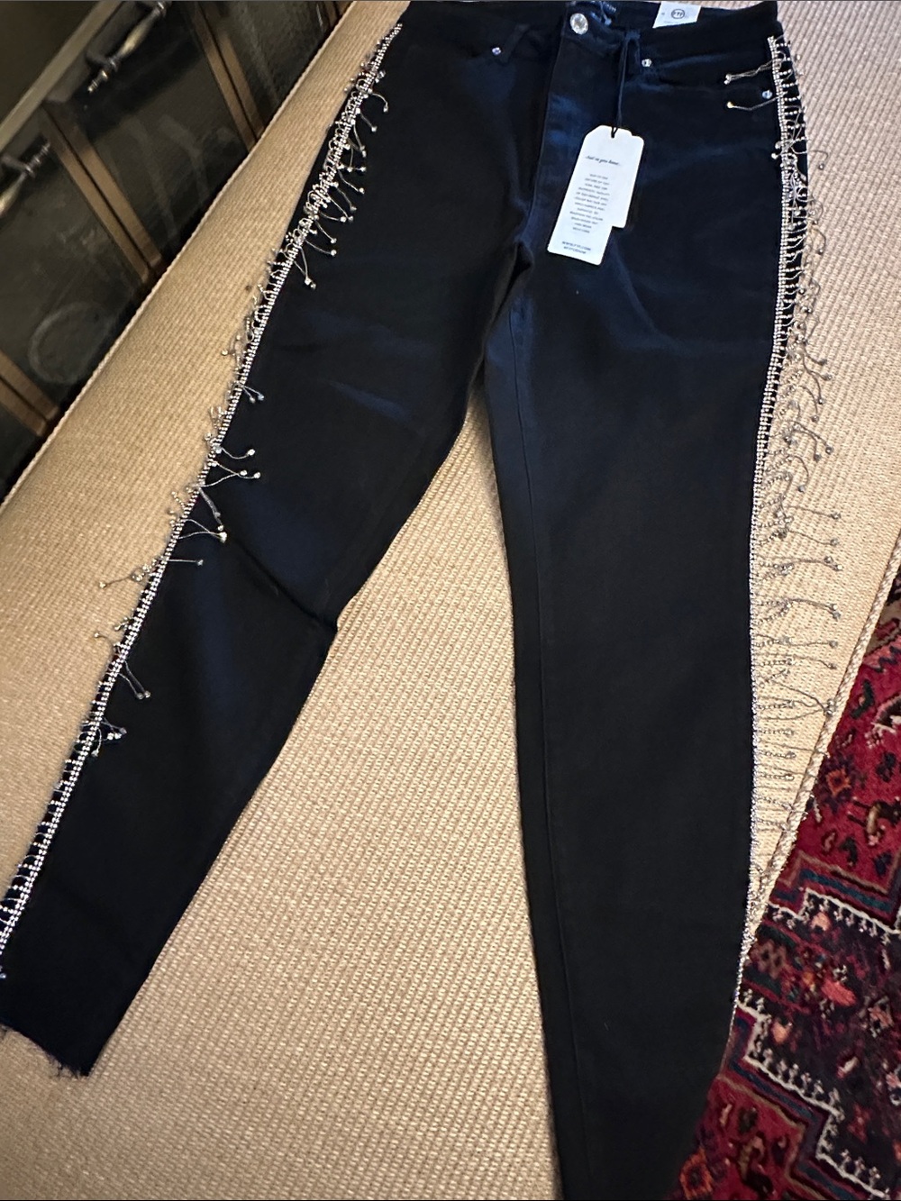 💜#72 BNWT Fashion to Figure Beaded rhinestone Fringe Skinny Jeans